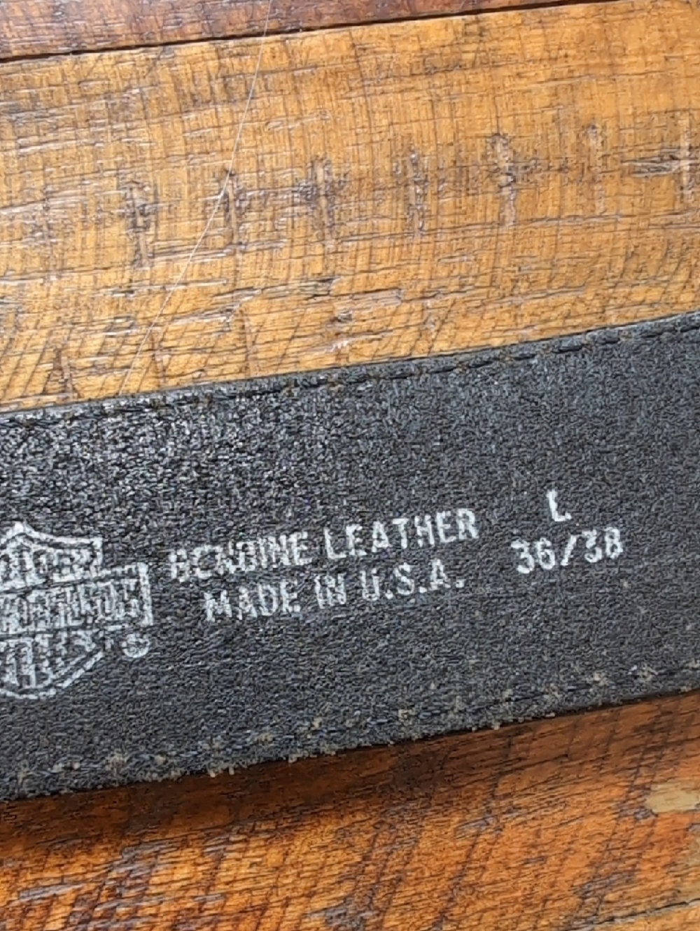 Harley-Davidson Black Leather Belt with Silver Chrome Logo Buckle - Picture 10 of 13